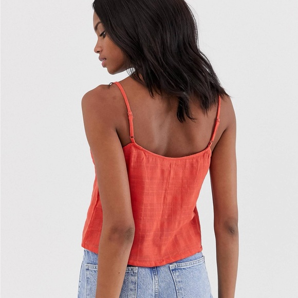 URBAN OUTFITTERS ASOS DESIGN CAMI BUTTON FRONT SUN TOP IN SHEER GRID CHECK Sz 10 - Picture 2 of 7